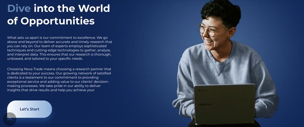 Nova trade home page screenshot