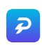 App icon featuring a white abstract swoosh on a blue-to-purple gradient background